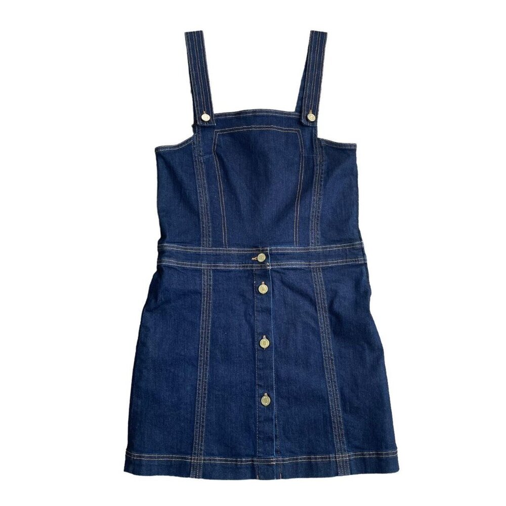 7 For All Mankind Dark Wash Denim Mini Dress NWT Sz Small Stretch Zip Side